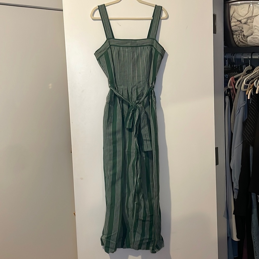 Anthro Green Stripe Jumpsuit